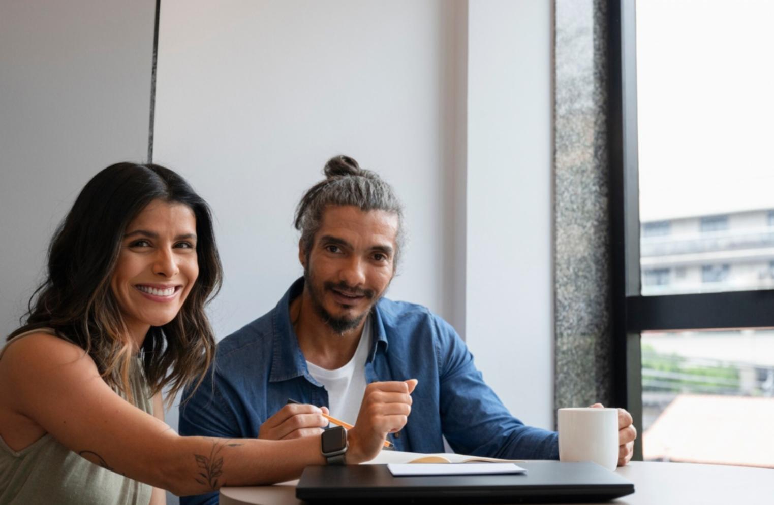 Espace de travail organisé avec documents financiers et ordinateur portable